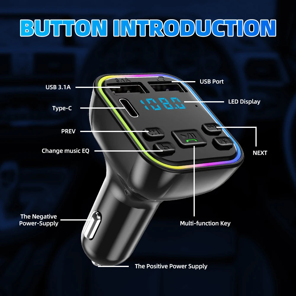 Chargeur rapide Type-C double avec Transmetteur FM Bluetooth