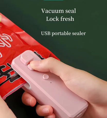 2 In 1 Mini Heat Sealer Portable Handheld Sealing Vacuum Machine USB Charging Food Snack Plastic Storage Bag Sealer Packing Bag