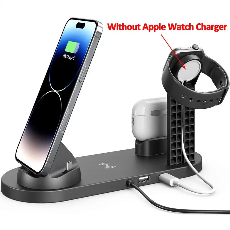 Chargeur sans fil 5 en 1 pour iPhone 15, 14, 13, 12, 11, X, Apple Watch et Airpods