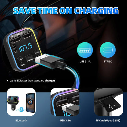 Chargeur rapide Type-C double avec Transmetteur FM Bluetooth