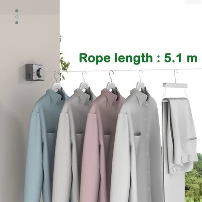 Corde à linge rétractable murale invisible montée, ajustable pour séchage de vêtements