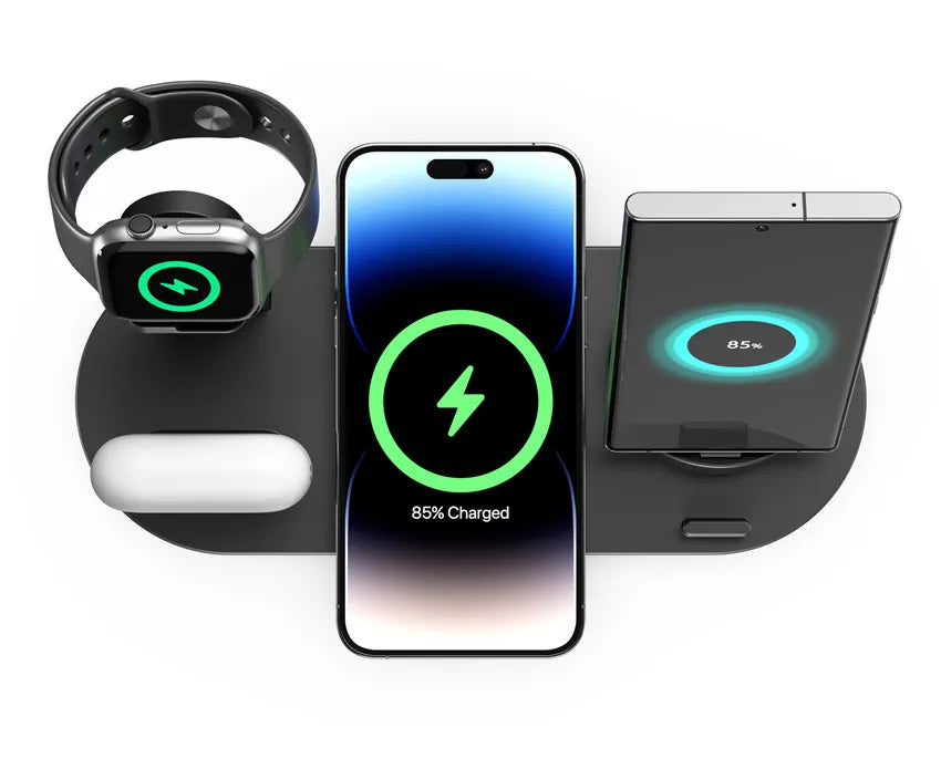 Chargeur sans fil 5 en 1 pour iPhone 15, 14, 13, 12, 11, X, Apple Watch et Airpods